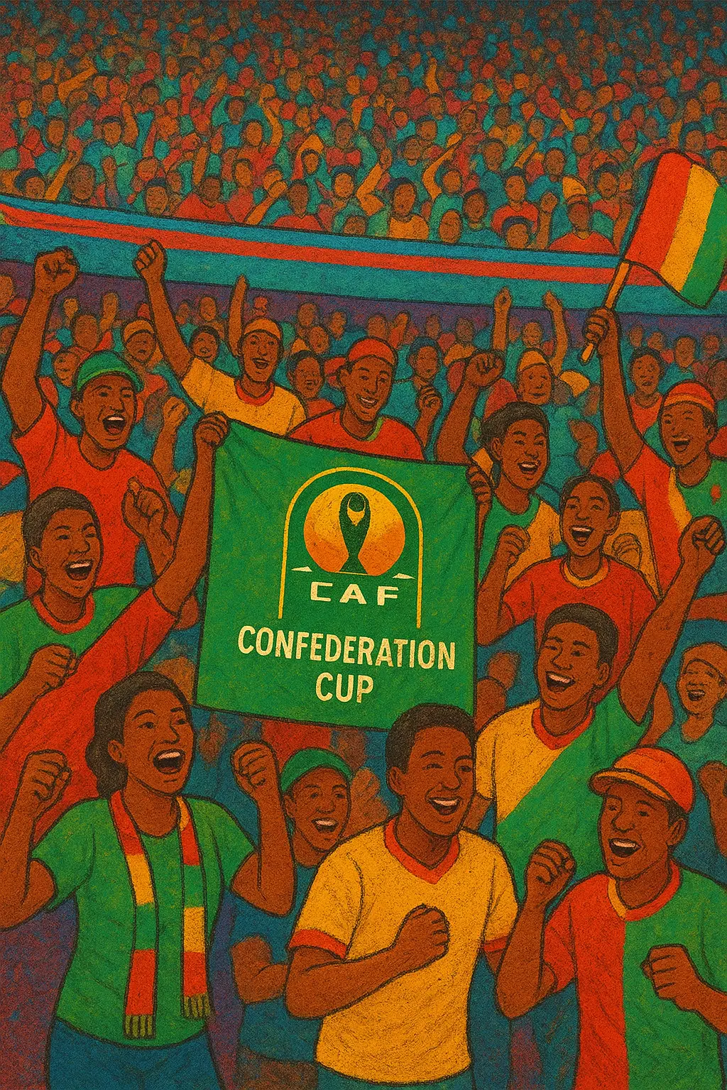 CAF Confederation Cup game in colorful tight stadium crowd