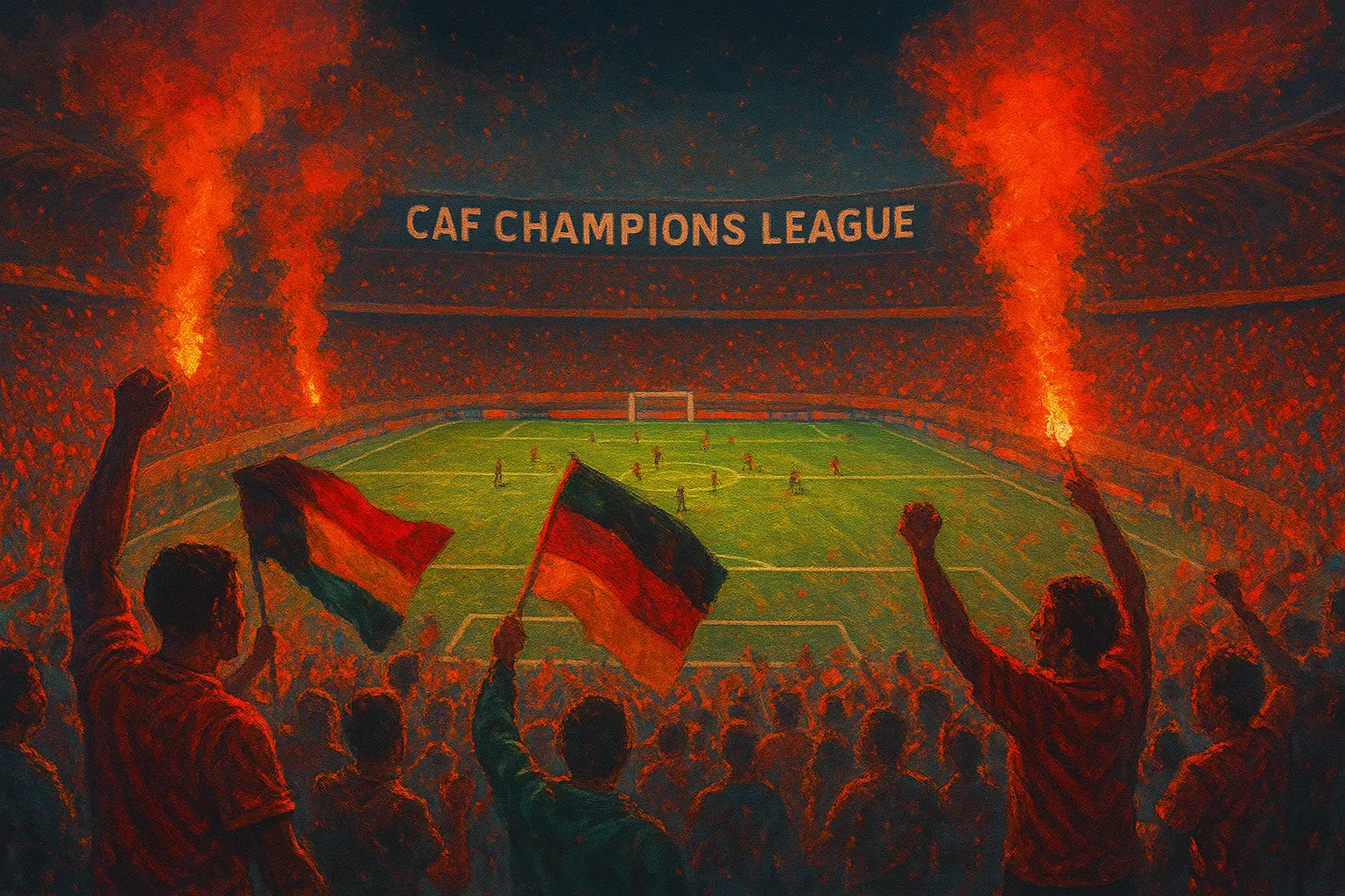 CAF Champions League match in Cairo with flares and loud crowd