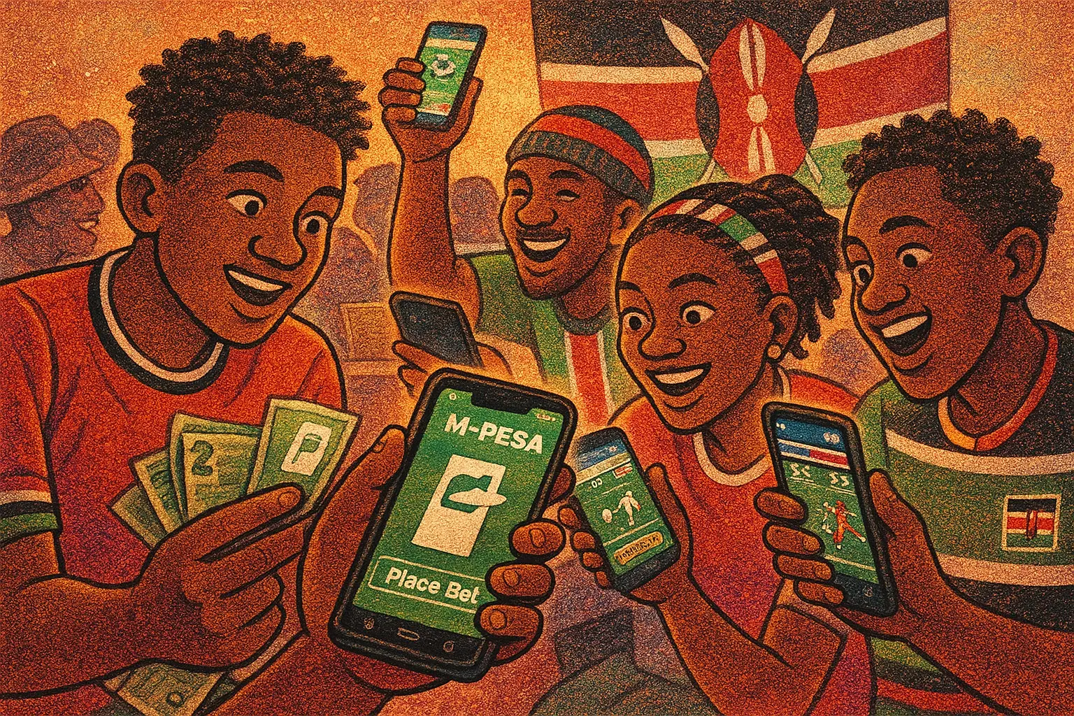 Kenyan soccer fans using M-Pesa on mobile phones with bookmaker apps