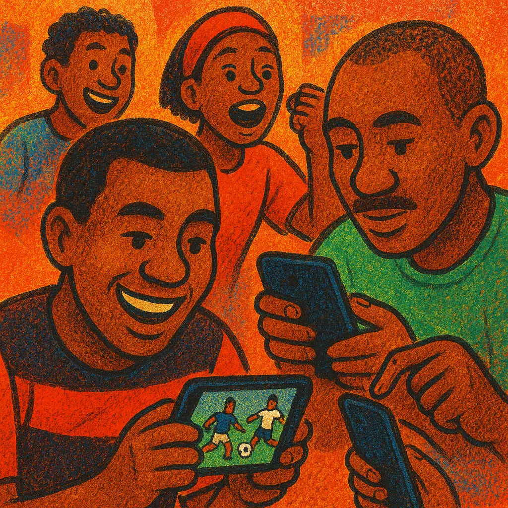 Malawian soccer fans watching football matches on mobile devices