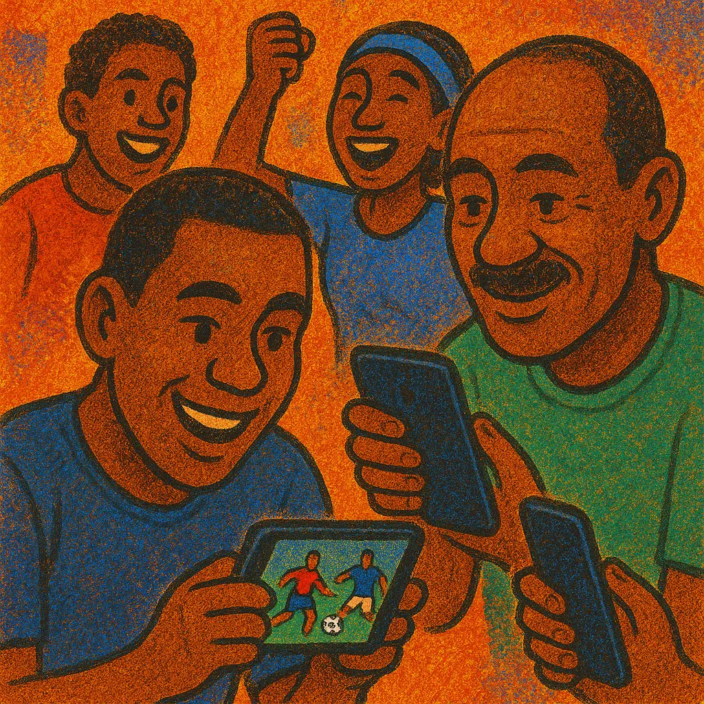 Namibian soccer fans watching football matches on mobile devices