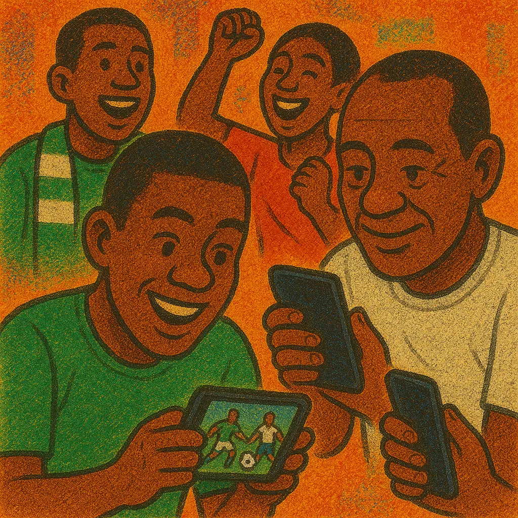 Nigerian soccer fans watching football matches on mobile devices