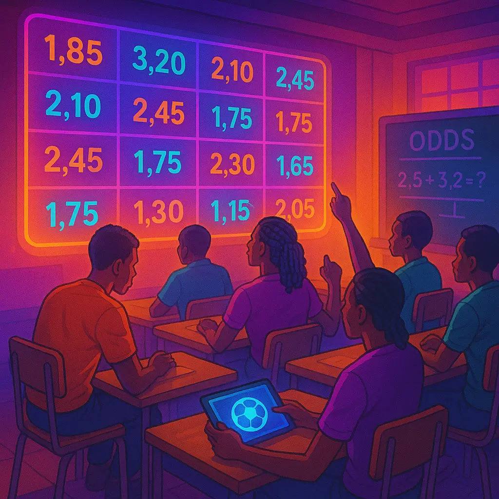 African bettors studying colorful data holograms in a classroom